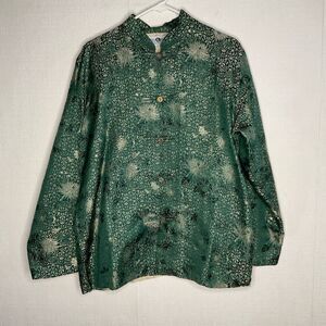 Vintage oriental‎ Green Silk Mandarin Collar Embroidered Jacket XL